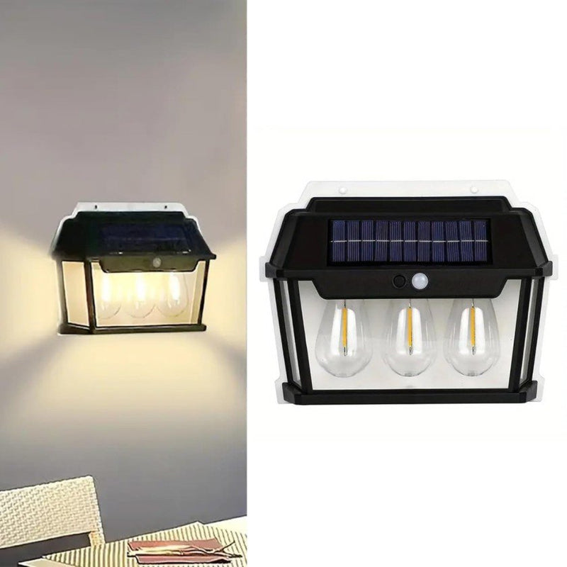 Sada 4 kusů x Solární Venkovní Lampa ve Stylu Lampionu se 3 Žárovkami, Pohybovým Senzorem, 38W