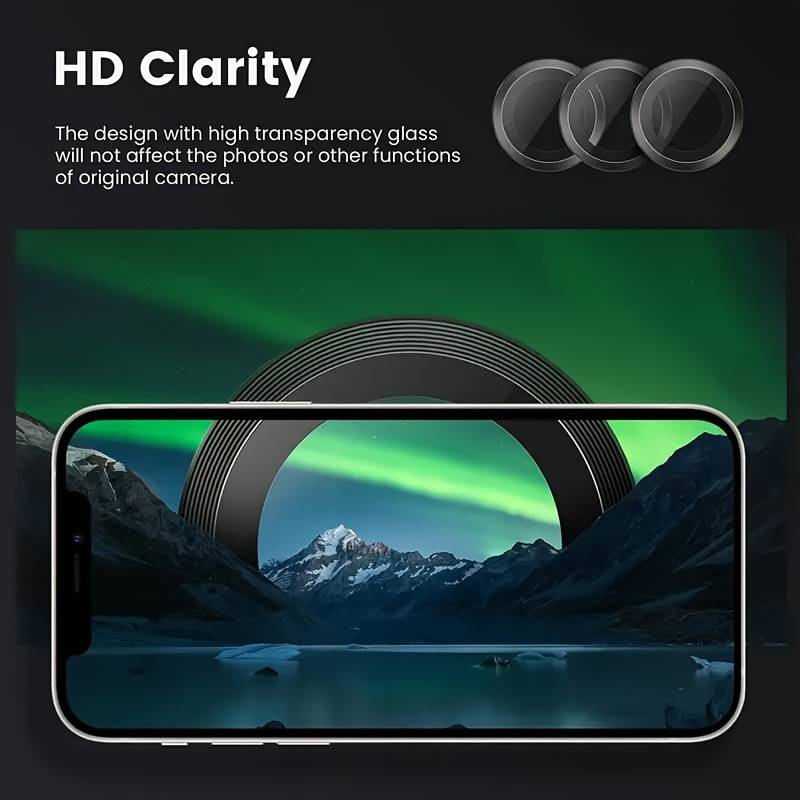 HD Clear Metal + Tvrdé Sklo pro Pokročilou Ochrannou Fólii Objektivu Fotoaparátu pro iPhone (Černé)