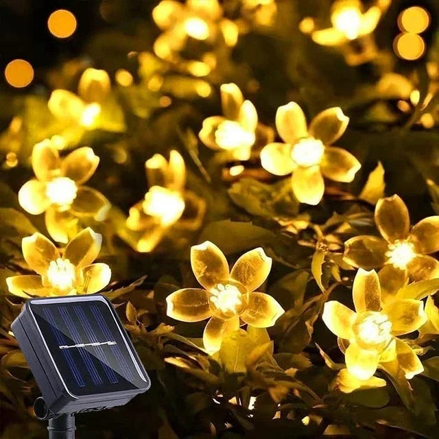 5M 50LED Sluneční Svitková Světla Venkovní Vodotěsná 8 Režimů Baterie Ovládané Květy Třešně