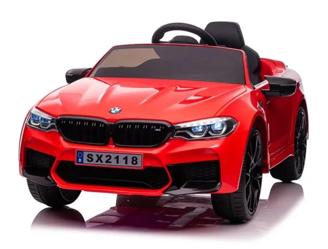 Elektrické dětské auto BMW M5 | Licencované | Kola z pěnové hmoty EVA | Kožené sedadlo | 90W | 12V | Červená