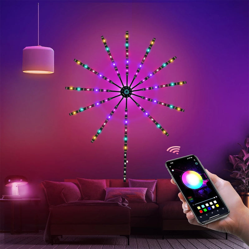 Chytrý ohňostroj typu LED světla, RGB, hudba, dálkové ovládání a ovládání smartphonem, vícebarevné