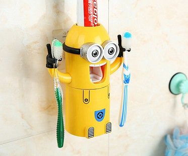 Dávkovač zubní pasty s držákem na 2 zubní kartáčky, žlutý
