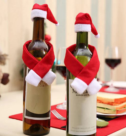 Vánoční ozdoba na lahve, s šálou a kloboukem