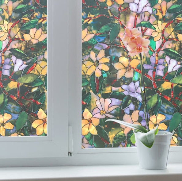Skleněná okenní fólie, 45 x 300 cm, květinový vzor