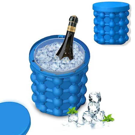 Silikonový výrobník zmrzliny pro Smart Ice Cube Maker, včetně víka, 120 kostek, modrý, 14x12 cm