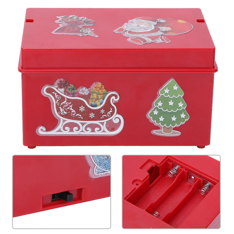 Hudební skříňka Santa Claus s osvětleným projektorem, vánoční hudba a dekorace, červená